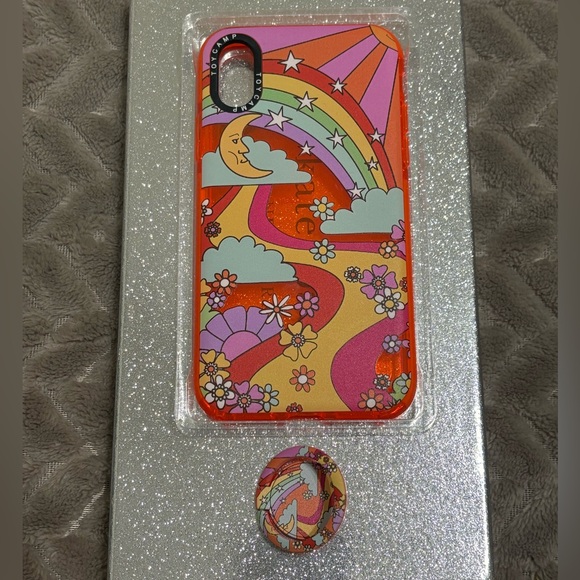 iPhone X and iPhone Xs Bright Orange Hippie Phone Case with Kick Stand - Picture 5 of 9